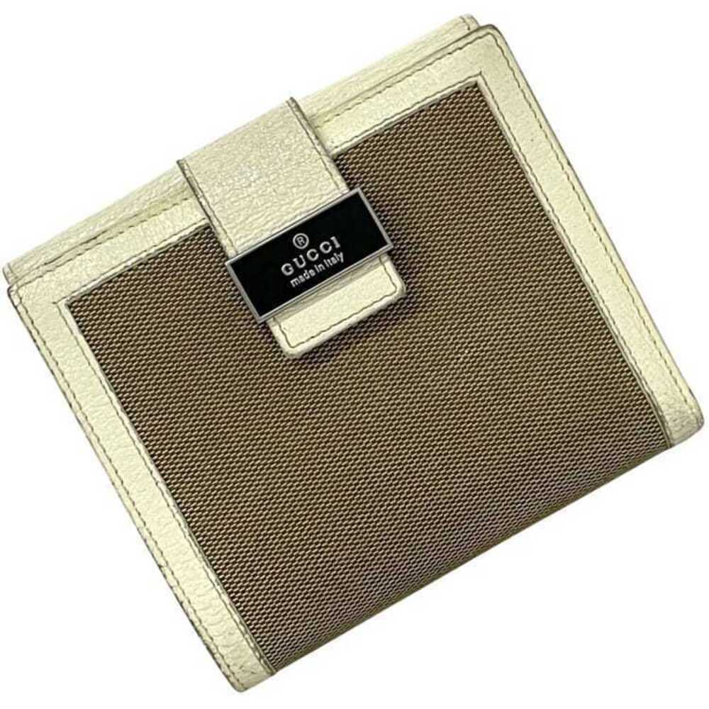Gucci Bifold Wallet Compact Canvas Leather Snap Closure Coin Purse Beige White